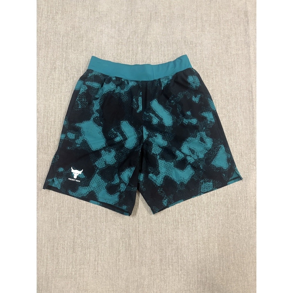 Under Armour Project Rock Men's Printed Woven 8"Shorts Blue/Black Medium Unlined